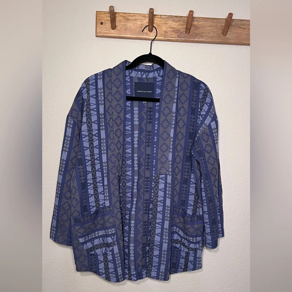 American Eagle | Blue Geometric Aztec Pattern Blazer Cardigan Jacket